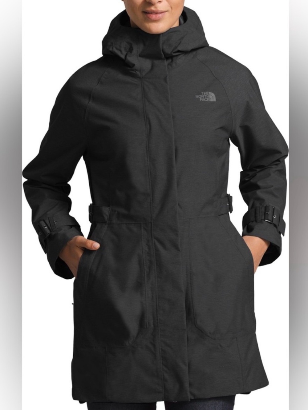 The North Face Women's Black Hooded Parka Jacket - city breeze trench, like new